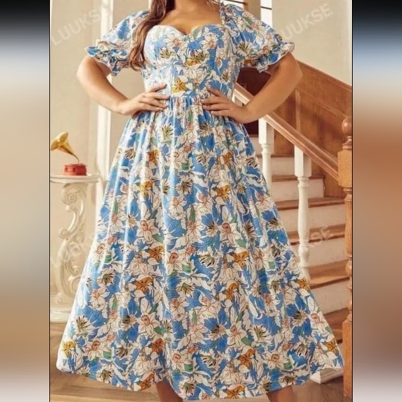 Floral Maxi Dress in Blue and White - Picture 1 of 7